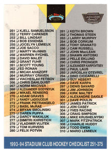Checklist # 3 - # 251 - # 375 (NHL Hockey Card) 1993-94 Topps Stadium Club # 499 Mint