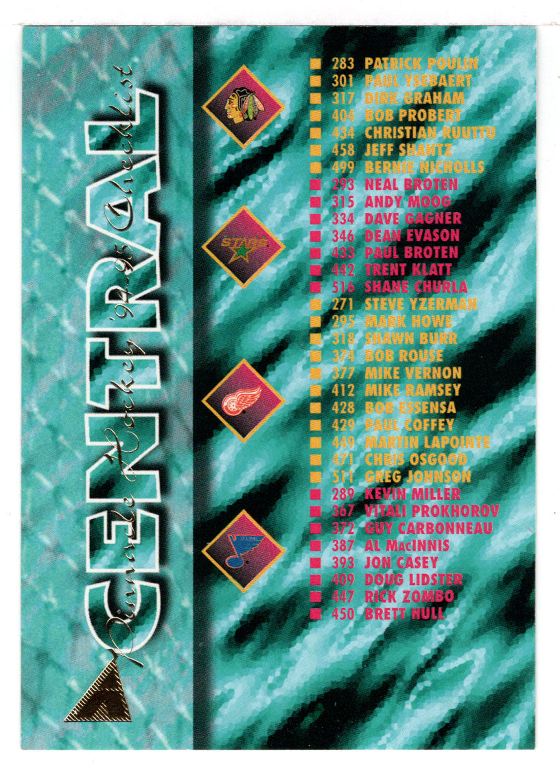 Checklist - Central Division (NHL Hockey Card) 1994-95 Pinnacle # 518 Mint