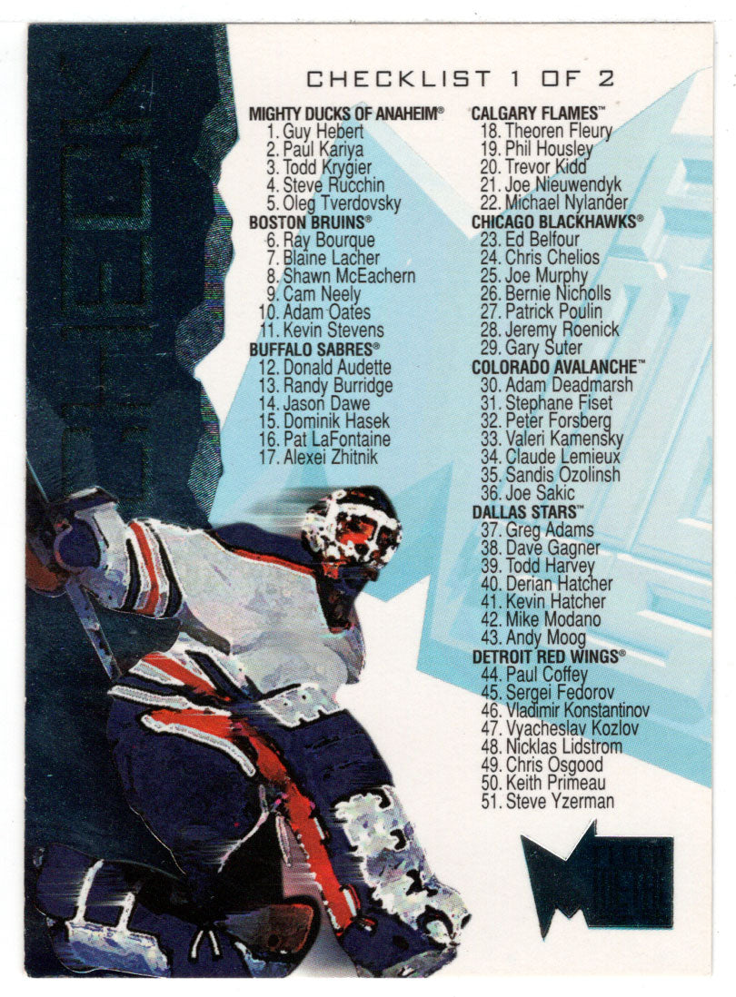 Checklist # 1 (NHL Hockey Card) 1995-96 Fleer Metal # 199 VG-NM