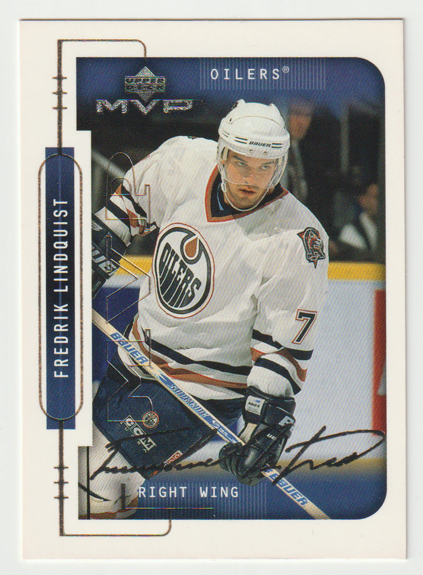 Fredrik Lindquist - Edmonton Oilers - Silver Script (NHL Hockey Card) 1999-00 Upper Deck MVP # 83 Mint