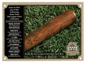 Babe Ruth Game-Used Red Sox Bat - Sought-After Treasures - Entry Form (MLB Baseball Card) 2000 Upper Deck HoloGrFX # NNO Mint