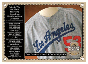 Don Drysdale 1968 L.A. Dodgers Jersey - Sought-After Treasures - Entry Form (MLB Baseball Card) 2000 Upper Deck HoloGrFX # NNO Mint