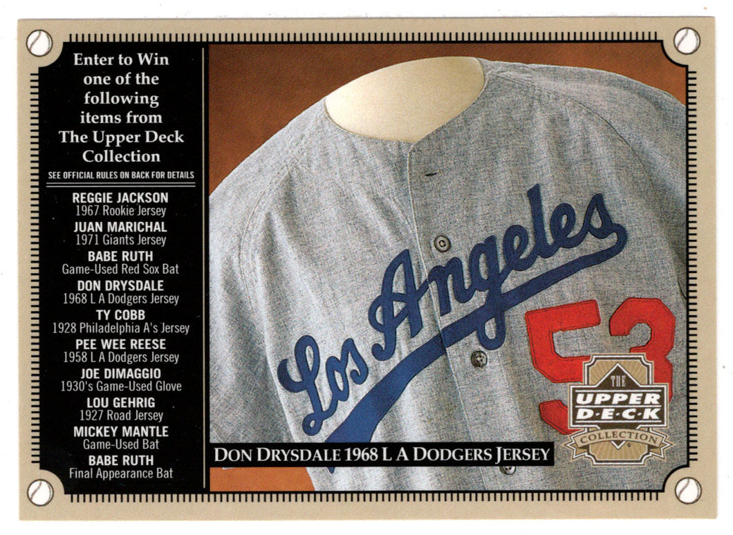 Don Drysdale 1968 L.A. Dodgers Jersey - Sought-After Treasures - Entry Form (MLB Baseball Card) 2000 Upper Deck HoloGrFX # NNO Mint