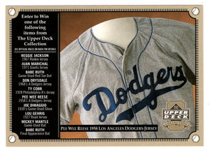 Pee Wee Reese 1958 Brooklyn Dodgers Jersey - Sought-After Treasures - Entry Form (MLB Baseball Card) 2000 Upper Deck HoloGrFX # NNO Mint