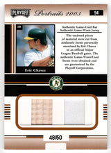 Load image into Gallery viewer, Eric Chavez 48/50 - Oakland Athletics - Bronze Materials Combo - Bat &amp; Jersey (MLB Baseball Card) 2003 Playoff Portraits # 54 Mint

