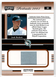 Josh Beckett 27/100 - Florida Marlins - Bronze Jersey (MLB Baseball Card) 2003 Playoff Portraits # 63 Mint