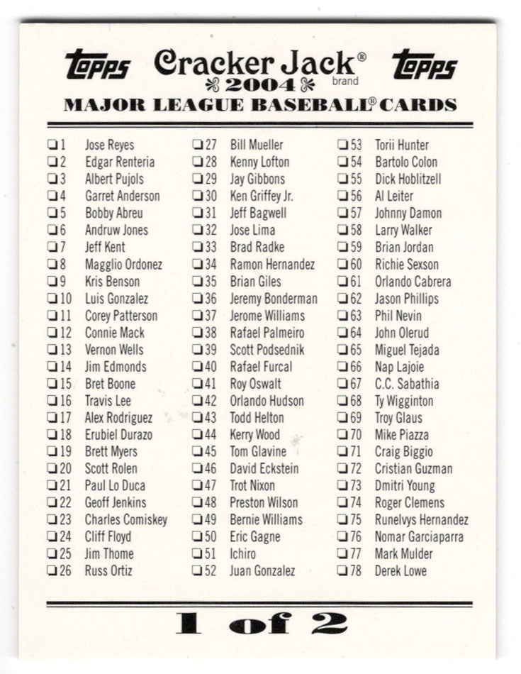 Checklist # 1 - Mini (MLB Baseball Card) 2004 Topps Cracker Jack # NNO Mint