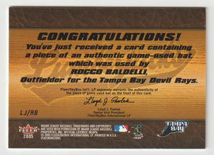 Rocco Baldelli - Tampa Bay Devil Rays - Lumberjacks Bat - Silver (MLB Baseball Card) 2005 Fleer Platinum # RB - LJ Mint