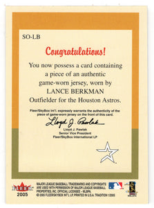 Lance Berkman - Houston Astros - Standouts Jersey (MLB Baseball Card) 2005 Fleer Tradition # LB Mint