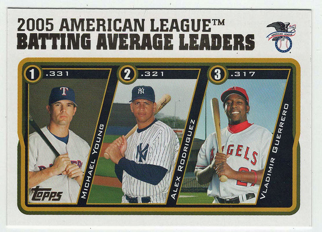 Alex Rodriguez - Michael Young - Vladimir Guerrero - League Leaders (MLB Baseball Card) 2005 Topps Update # 136 Mint