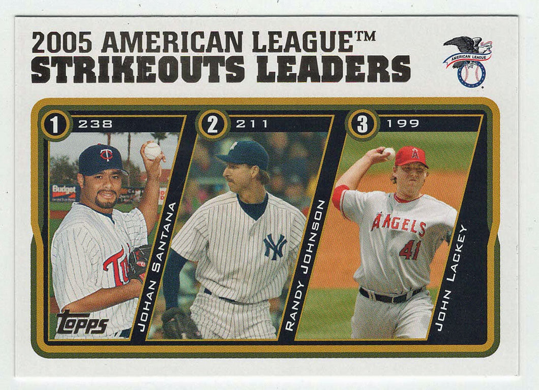 Johan Santana - Randy Johnson - John Lackey - League Leaders (MLB Baseball Card) 2005 Topps Update # 140 Mint