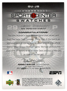 Jason Schmidt - San Francisco Giants - Sports Center Swatches (MLB Baseball Card) 2005 Upper Deck ESPN # GU-JS Mint