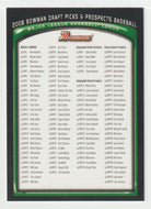 Checklist (MLB Baseball Card) 2008 Bowman Draft # NNO Mint
