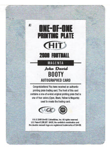 John David Booty 1/1 - USC Trojans - Printing Plates (NFL - NCAA Football Card) 2008 Sage Hit # A-1 Mint