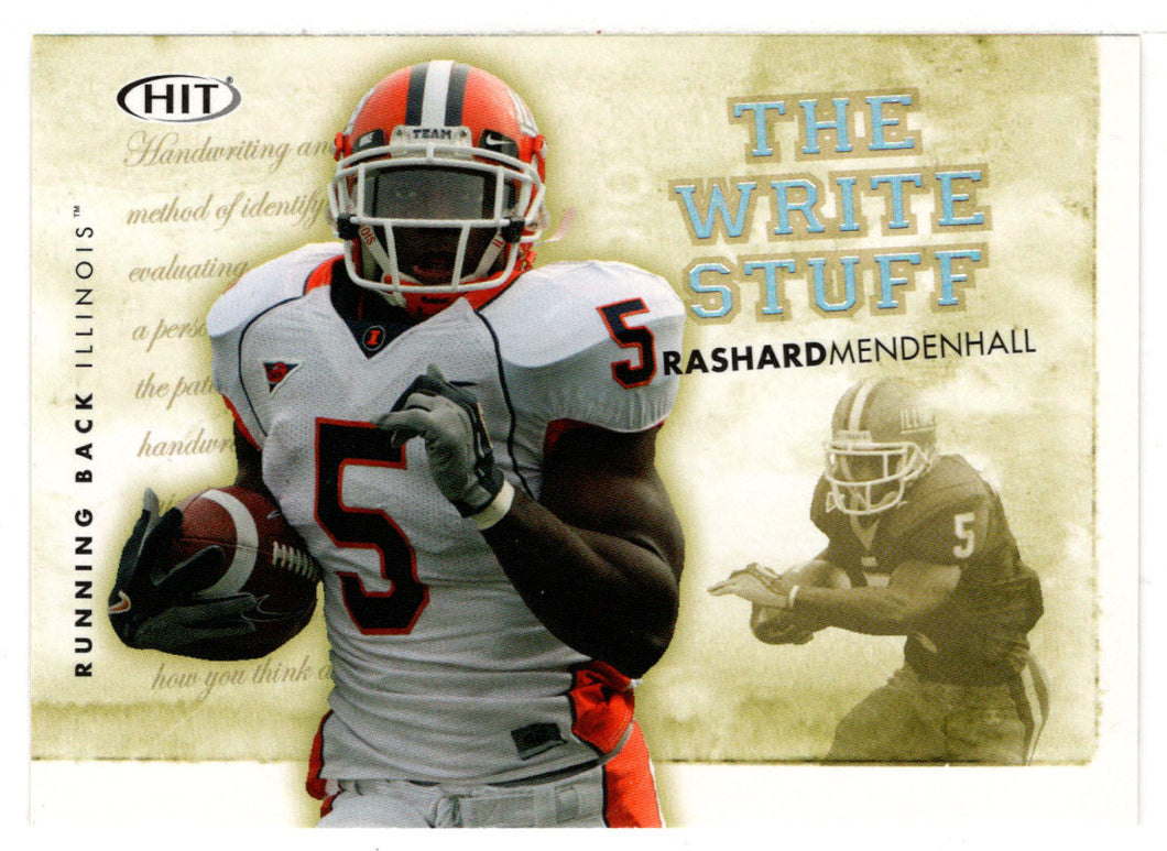 Rashard Mendenhall - Illinois Fighting Illini - The Write Stuff (NFL - NCAA Football Card) 2008 Sage Hit # WS-17 Mint