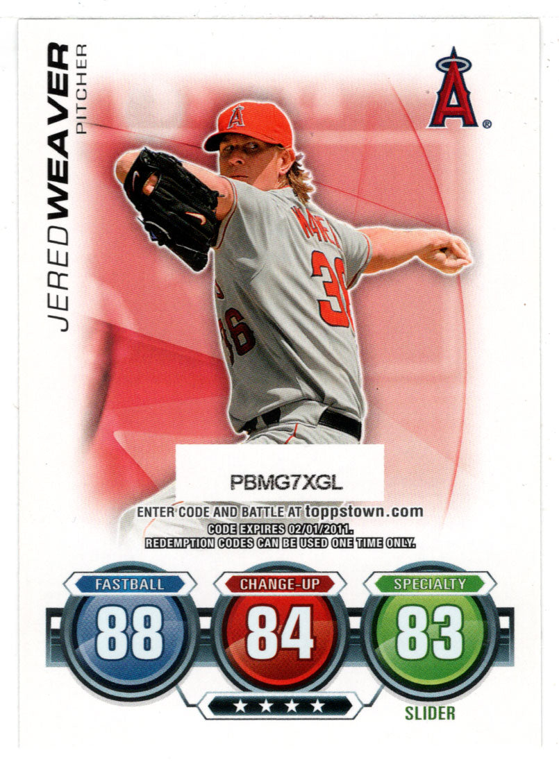 Jered Weaver - Los Angeles Angels - Attax Code (MLB Baseball Card) 2010 Topps Update # 28 Mint