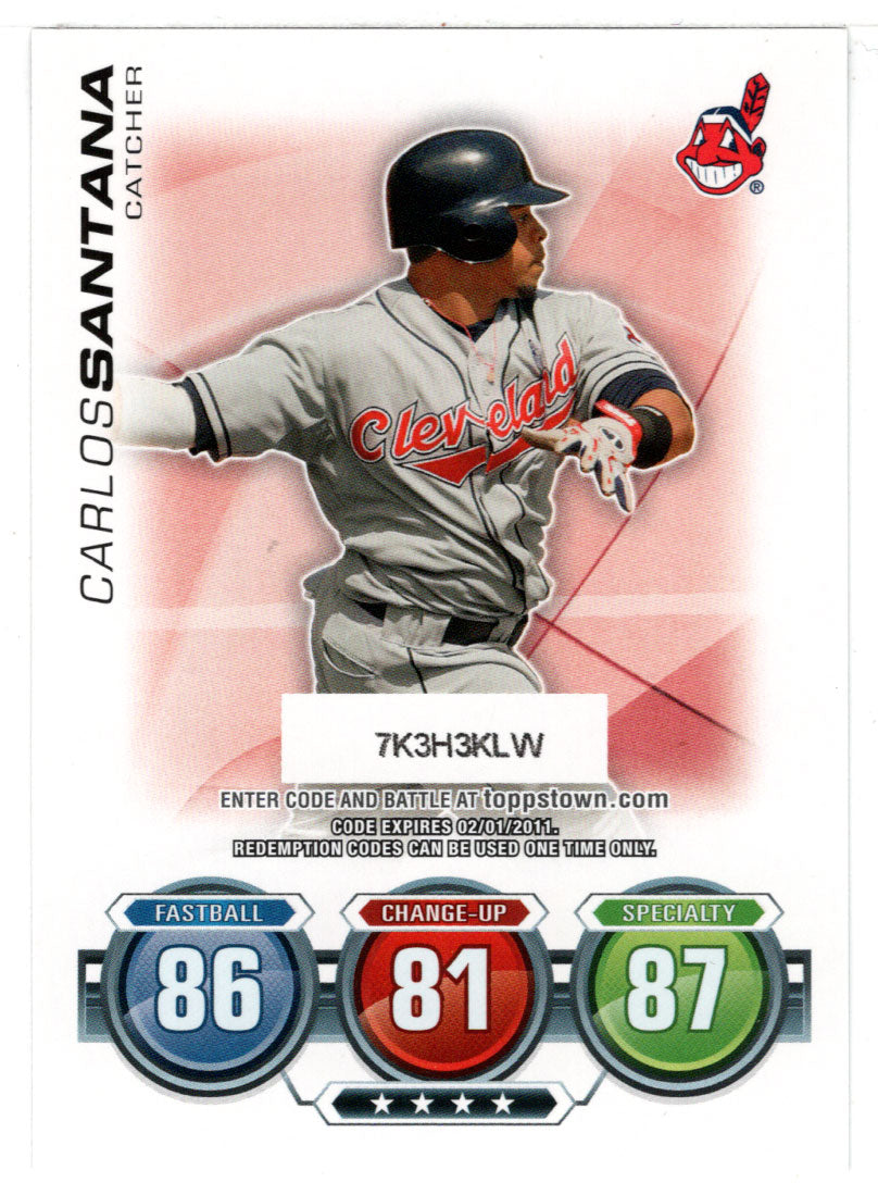 Carlos Santana - Cleveland Indians - Attax Code (MLB Baseball Card) 2010 Topps Update # 43 Mint
