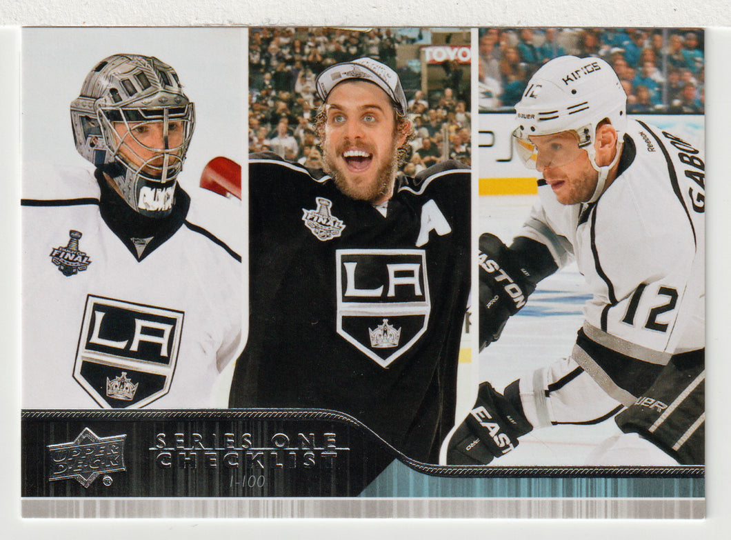 Checklist # 1 - Jonathan Quick - Anze Kopitar - Marian Gaborik - Los Angeles Kings (NHL Hockey Card) 2014-15 Upper Deck # 199 Mint