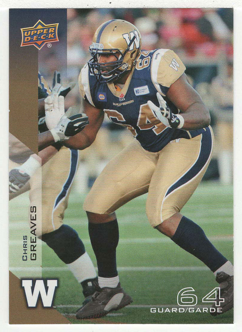 Chris Greaves - Winnipeg Blue Bombers (CFL Football Card) 2014 Upper Deck # 91 Mint