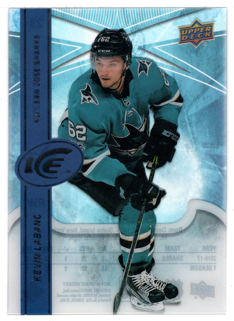 Kevin Labanc - San Jose Sharks (NHL Hockey Card) 2017-18 Upper Deck Ice # 23 Mint