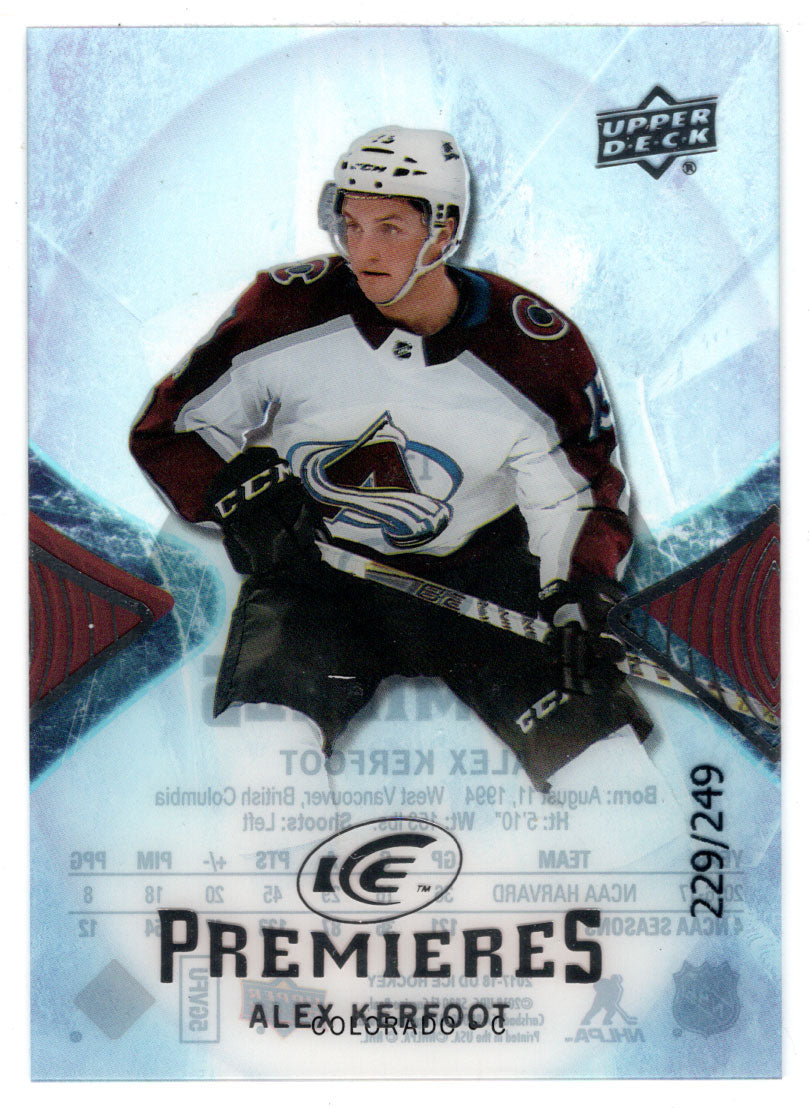 Alex Kerfoot 229/249 RC - Colorado Avalanche (NHL Hockey Card) 2017-18 Upper Deck Ice # 177 Mint