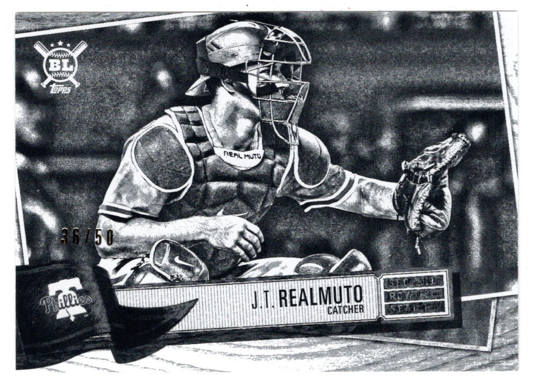 J.T. Realmuto 36/50 - Philadelphia Phillies - Artist Rendition Black & White (MLB Baseball Card) 2019 Topps Big League # 96 Mint