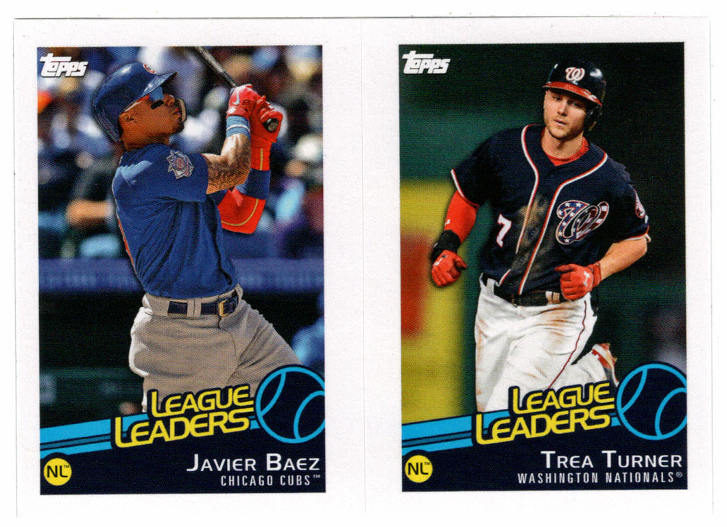 Trea Turner - Javier Baez - Alex Wood - League Leaders (MLB Baseball Card) 2019 Topps Stickers 127 Mint