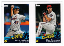 Load image into Gallery viewer, Jacob deGrom - Max Scherzer - Jake Bauers - League Leaders (MLB Baseball Card) 2019 Topps Stickers 129 Mint
