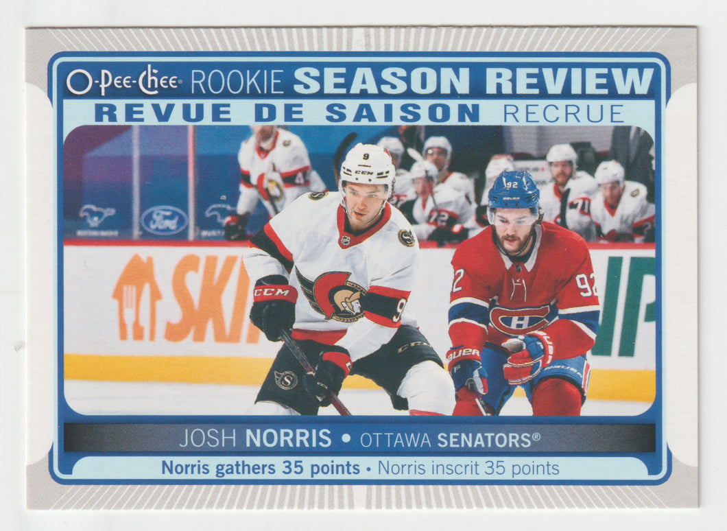 Josh Norris - Ottawa Senators - Rookie Season Review (NHL Hockey Card) 2021-22 O-Pee-Chee # 546 Mint