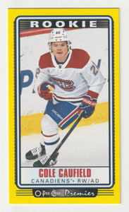 Cole Caufield SP - Montreal Canadiens - Yellow Premier Tallboys (NHL Hockey Card) 2021-22 O-Pee-Chee # P-37 Mint