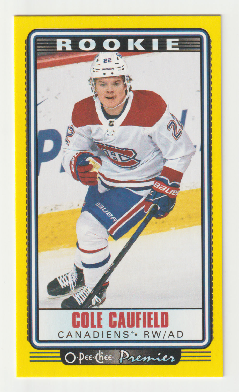 Cole Caufield SP - Montreal Canadiens - Yellow Premier Tallboys (NHL Hockey Card) 2021-22 O-Pee-Chee # P-37 Mint