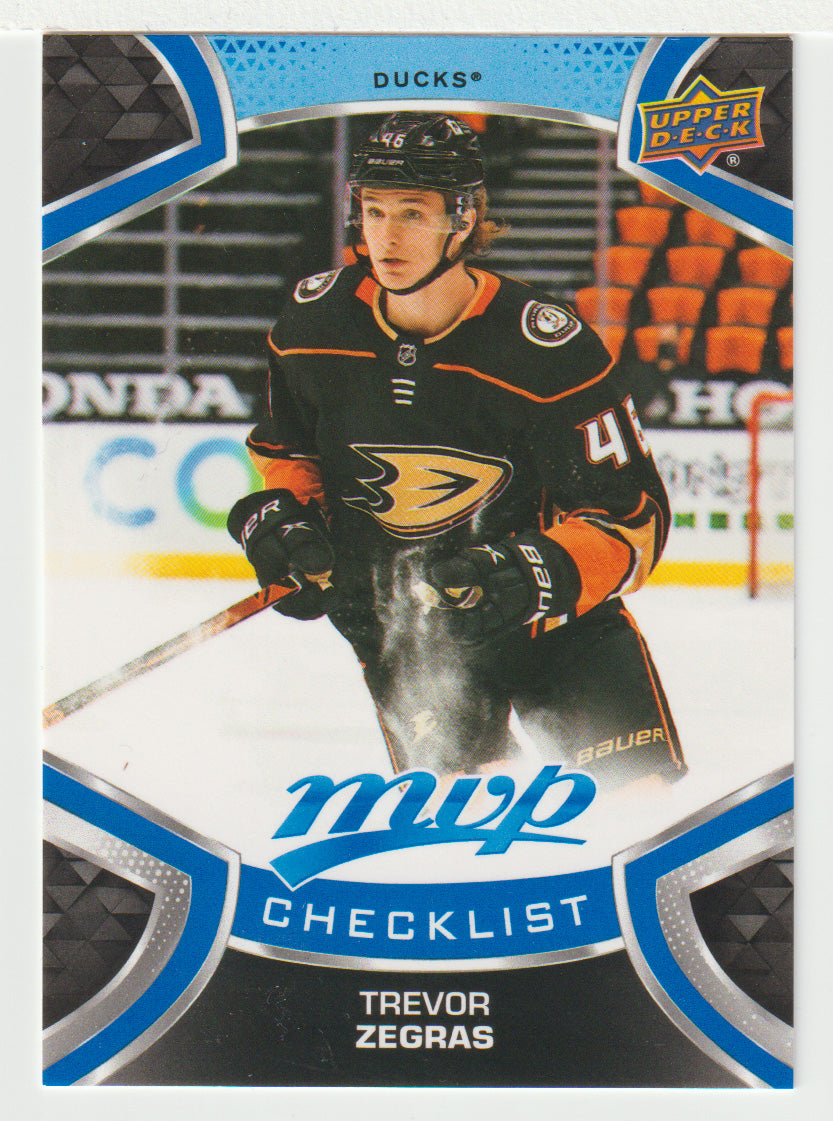 Trevor Zegras SP - Anaheim Ducks - Checklist # 3 (NHL Hockey Card) 2021-22 Upper Deck MVP Factory Set # 250 Mint