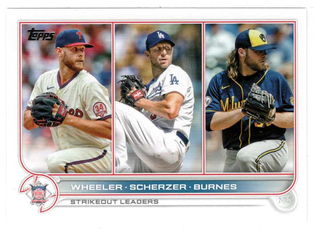 Zack Wheeler - Max Scherzer - Corbin Burnes - League Leaders (MLB Baseball Card) 2022 Topps # 127 Mint