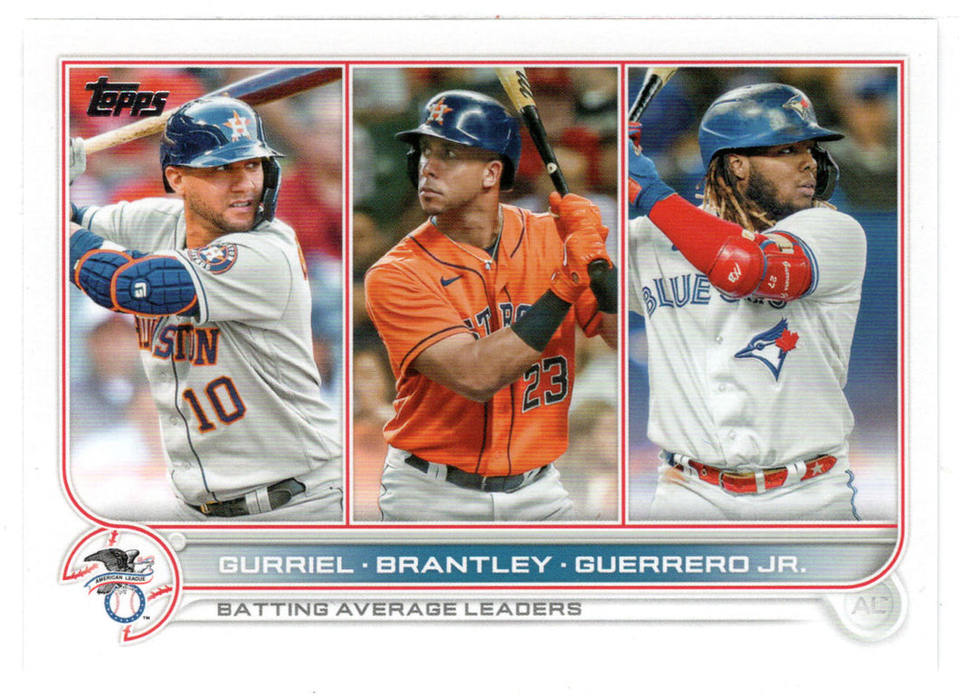 Yuli Gurriel - Michael Brantley - Vladimir Guerrero Jr. - League Leaders (MLB Baseball Card) 2022 Topps # 165 Mint