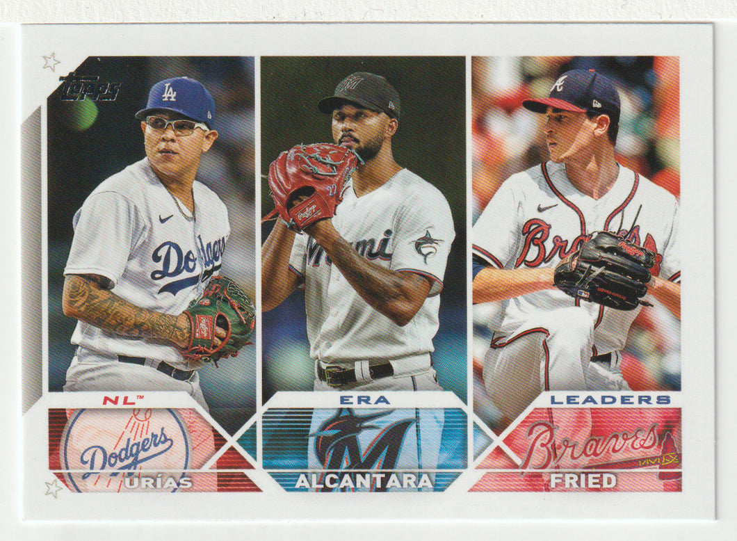 Max Fried - Sandy Alcantara - Julio Urias - League Leaders (MLB Baseball Card) 2023 Topps # 211  Mint