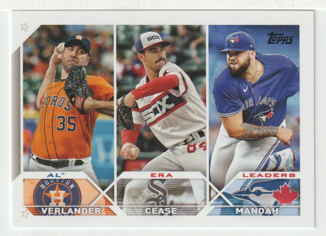 Alek Manoah - Justin Verlander - Dylan Cease - League Leaders (MLB Baseball Card) 2023 Topps # 311 Mint