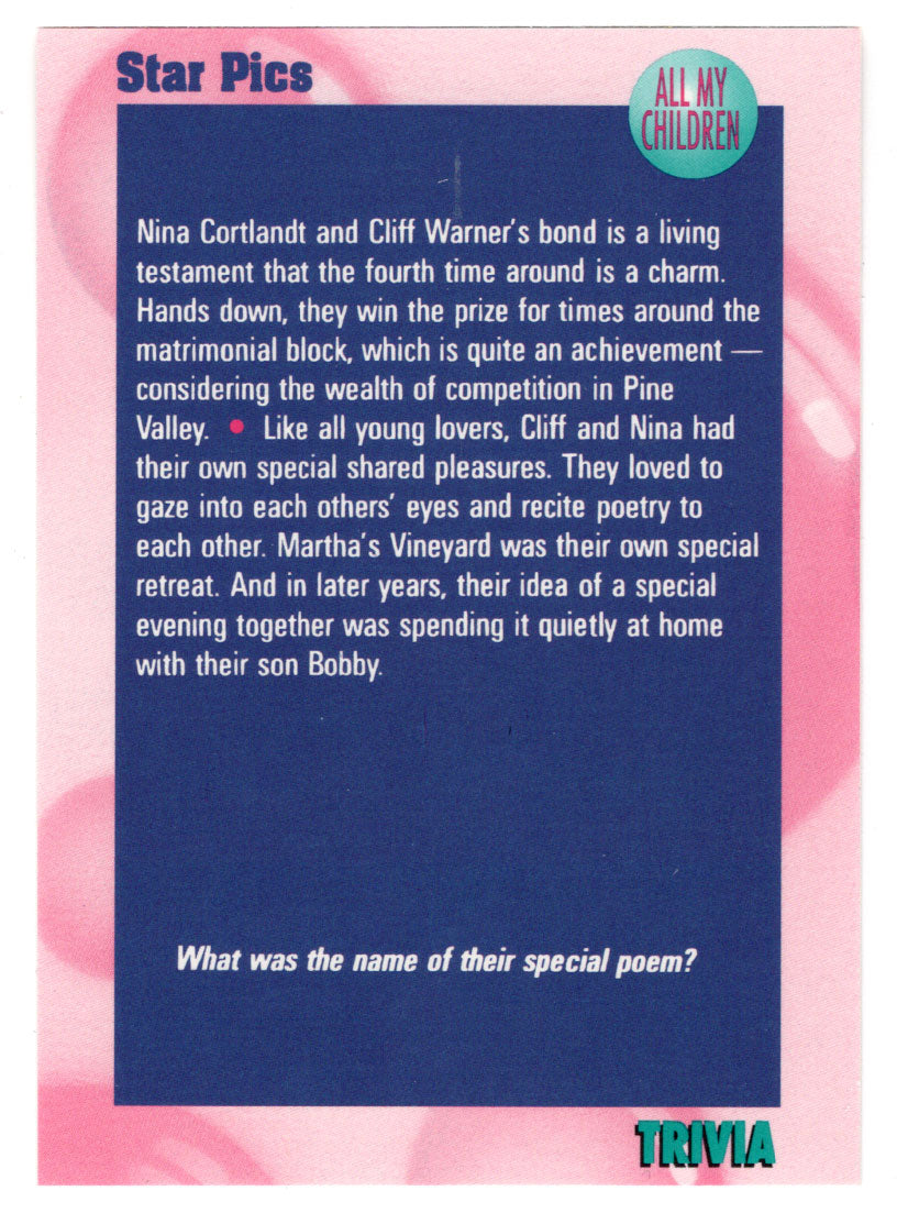 Trivia - What was the Name of Their Special Poem? (Trading Card) All My Children - 1991 Star Pics # 21 - Mint