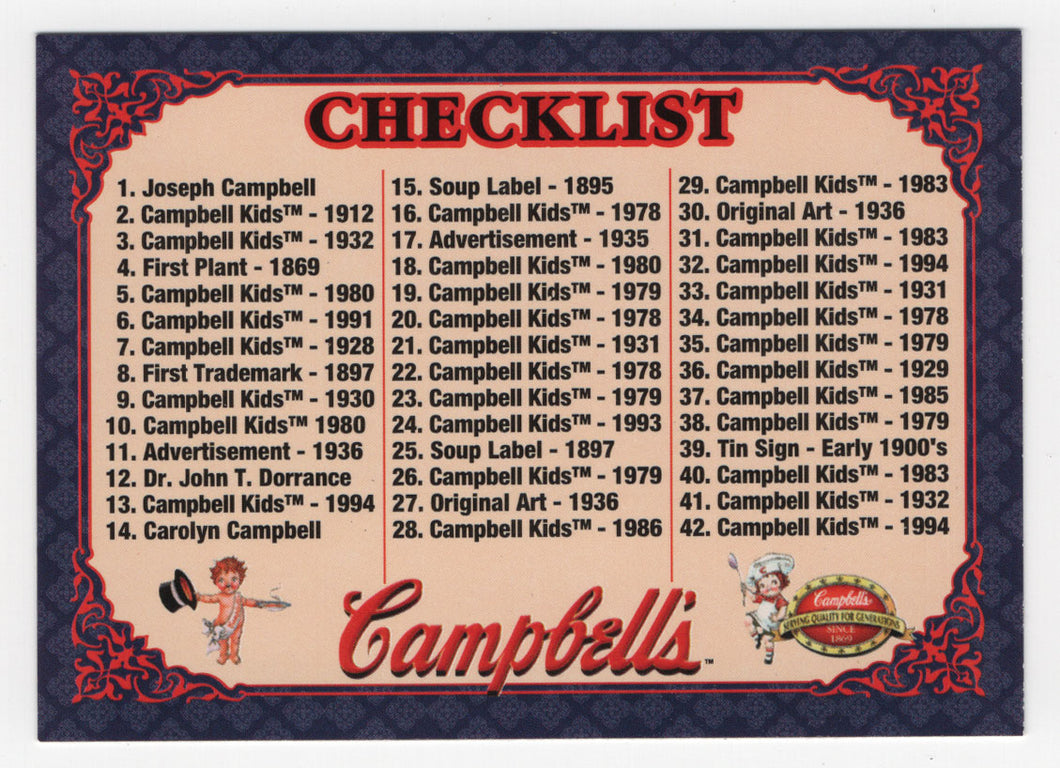 Checklist - The Campbell's Collection - 1995 Collect-a-Card # 72 Mint