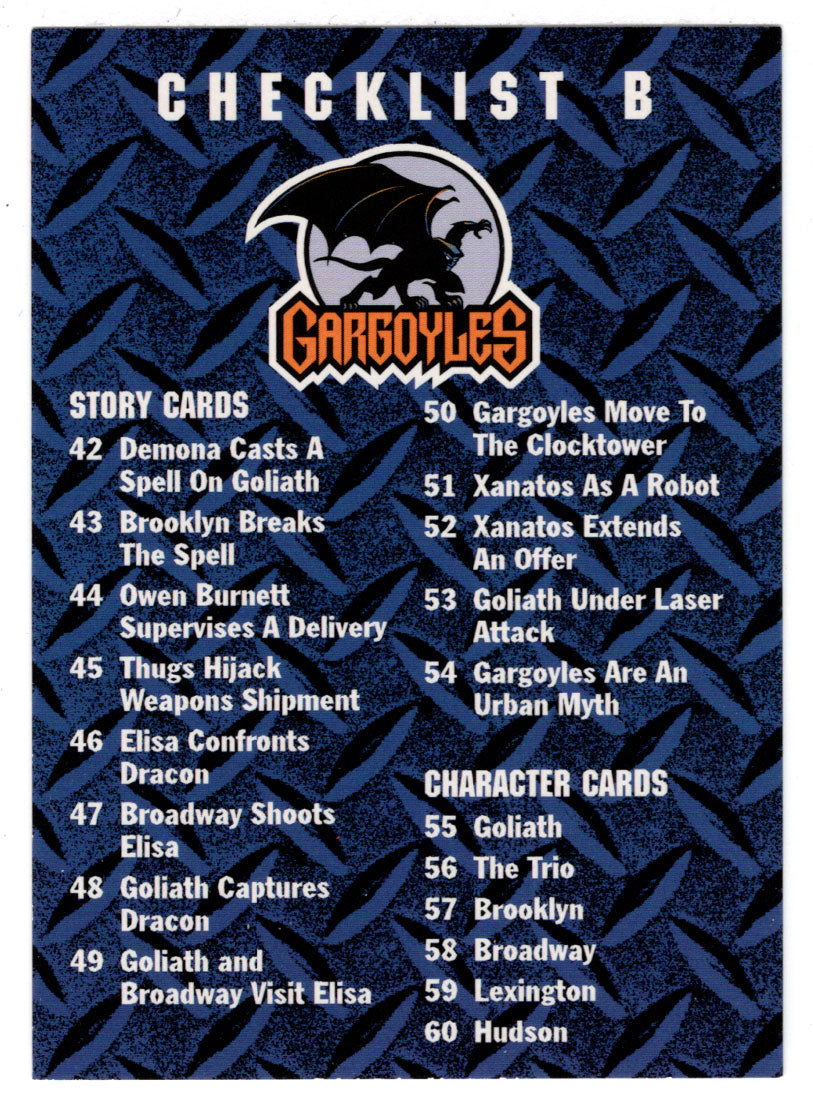 Checklist B (Trading Card) Gargoyles Collector Card - 1995 Skybox # 90 - Mint