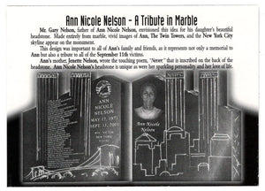 Ann Nicole Nelson - A Tribute in Marble (Trading Card) Heroes of the World Trade Center Memorial - Tribute - 2002 Chestnut Publications # 38 - Mint