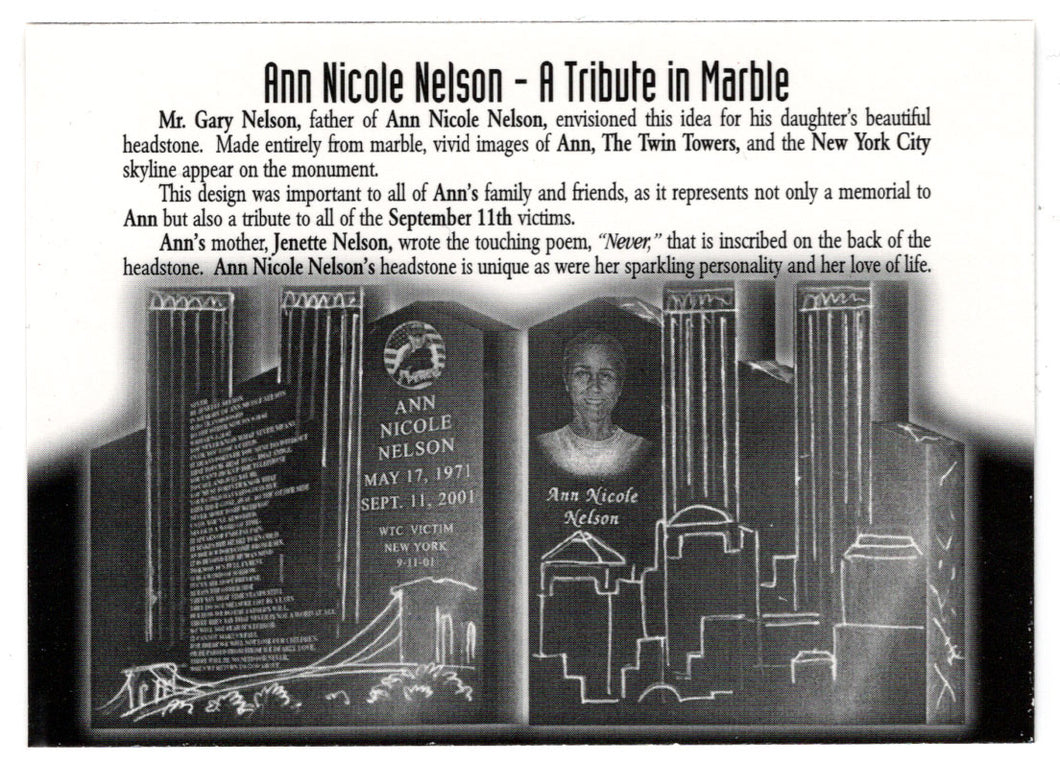 Ann Nicole Nelson - A Tribute in Marble (Trading Card) Heroes of the World Trade Center Memorial - Tribute - 2002 Chestnut Publications # 38 - Mint