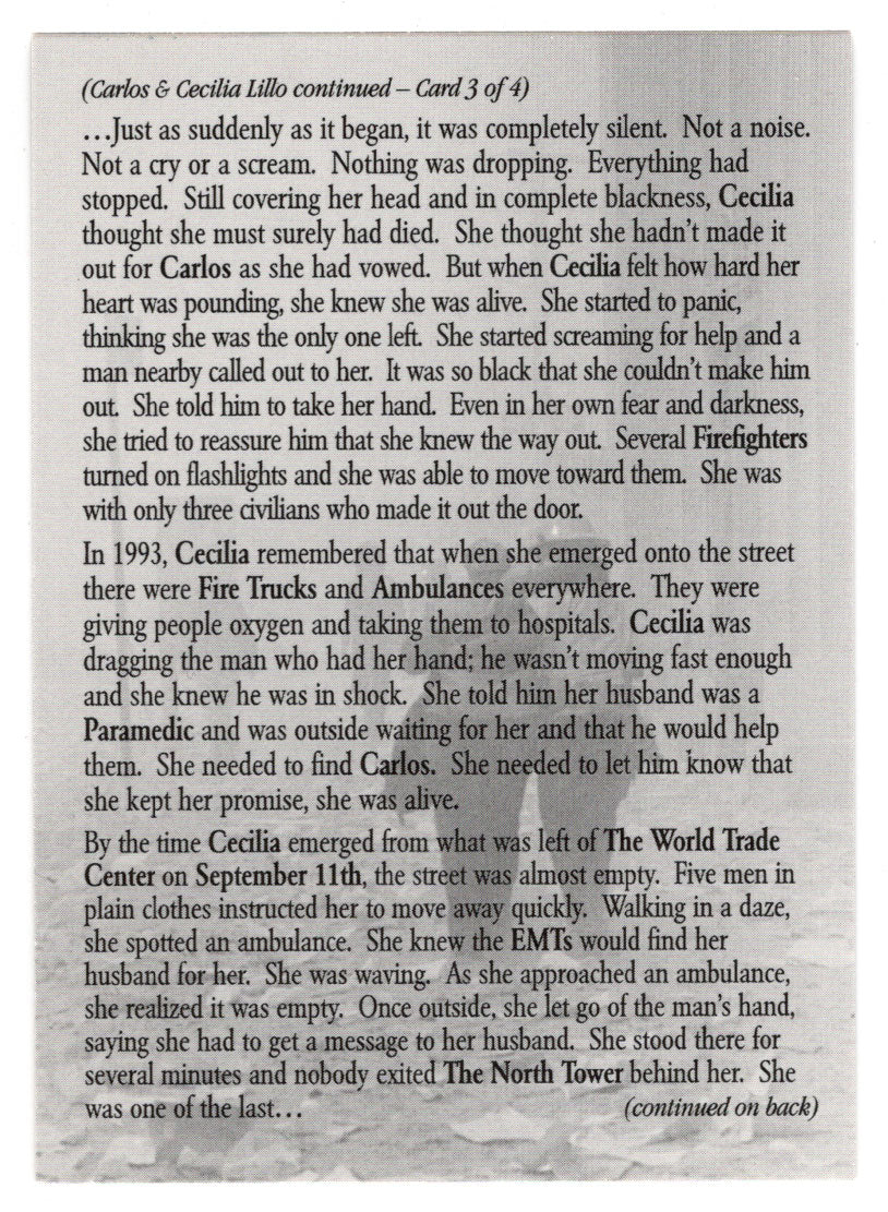 Carlos & Cecilia Lillo - Part 3 (Trading Card) Heroes of the World Trade Center Memorial - Tribute - 2002 Chestnut Publications # 185 - Mint