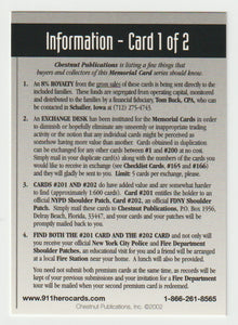Information - Card 1 of 2 (Trading Card) Heroes of the World Trade Center Memorial - Tribute - 2002 Chestnut Publications - Mint