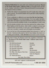 Load image into Gallery viewer, Information - Card 2 of 2 (Trading Card) Heroes of the World Trade Center Memorial - Tribute - 2002 Chestnut Publications - Mint
