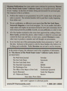 Information - Card 2 of 2 (Trading Card) Heroes of the World Trade Center Memorial - Tribute - 2002 Chestnut Publications - Mint