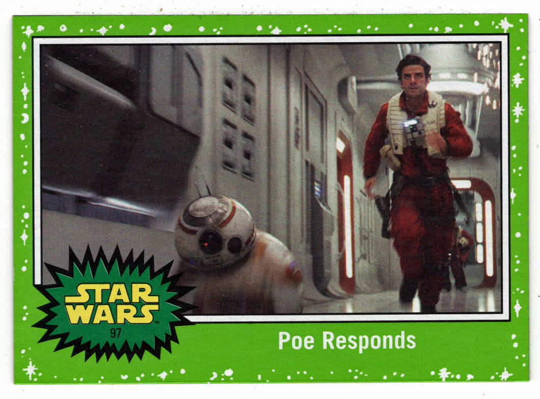 Poe Responds - GREEN STARFIELD (Trading Card) - Star Wars - Journey to the Last Jedi - 2017 Topps # 97 - Mint