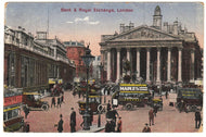 Bank of England & Royal Exchange, London, England Vintage Original Postcard # 1025 - Post Marked - Early 1900's