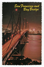 Load image into Gallery viewer, San Francisco and Bay Bridge, California, USA (Water Front at Night) Vintage Original Postcard # 1862 - New - 1960's
