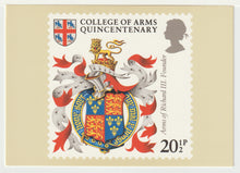 Load image into Gallery viewer, College of Arms Quincentenary - Arms of Richard III Vintage Original Postcard # 5017 - New - January 17, 1984
