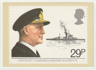 Martime Heritage - Viscount Cunnungham and the 'HMS Warspite' Vintage Original Postcard # 5025 - New - June 16, 1982